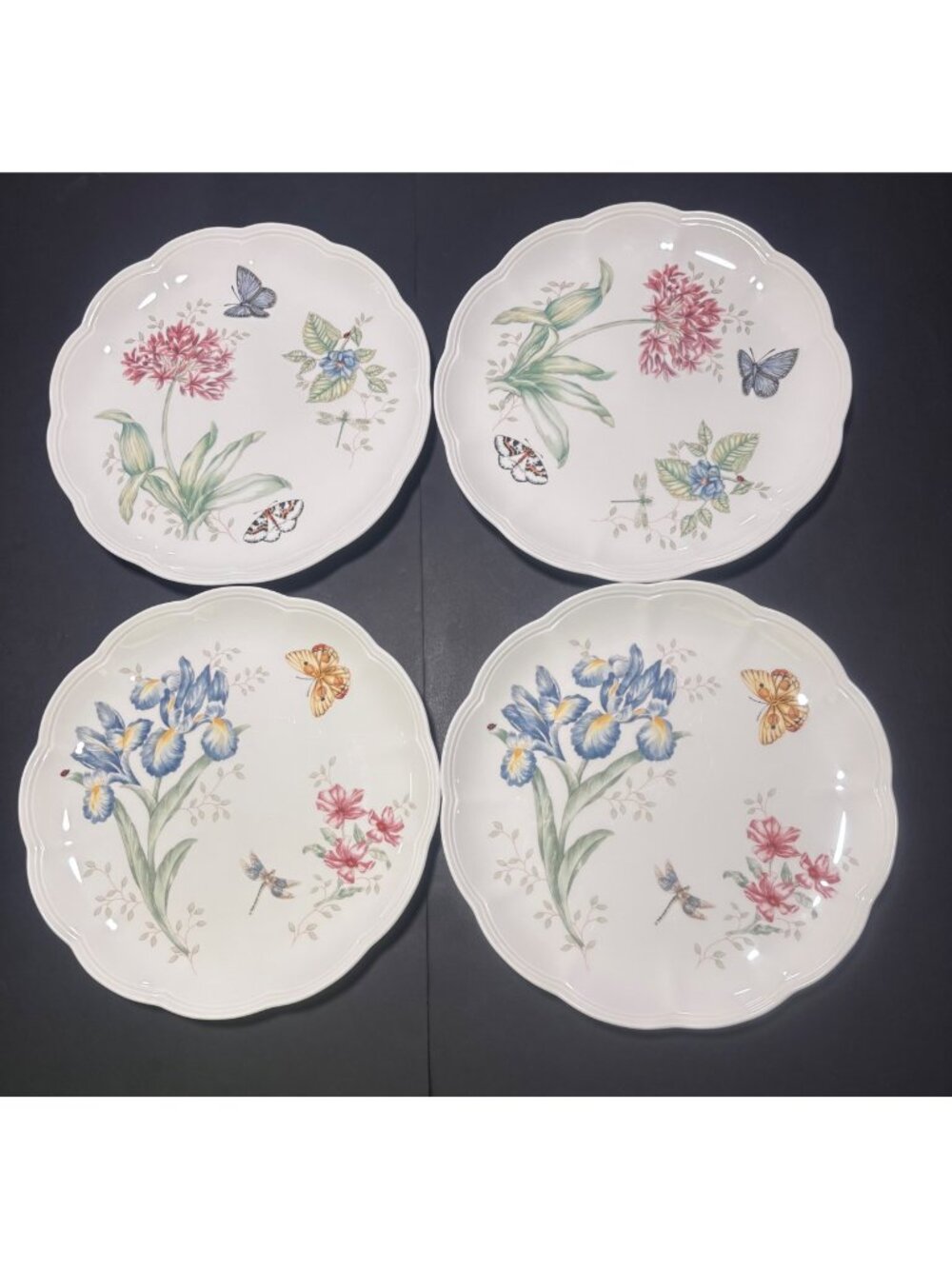 Lenox Butterfly Meadow Scalloped Dinner Plates Lot Of 4 Floral Design Vintage 06